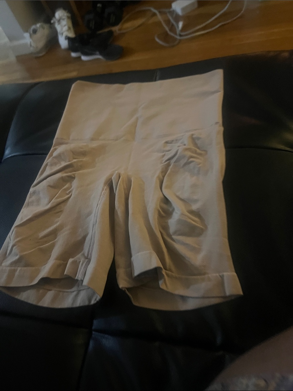 Skinnygirl High-Waist Shaping Shorts in Light Taupe